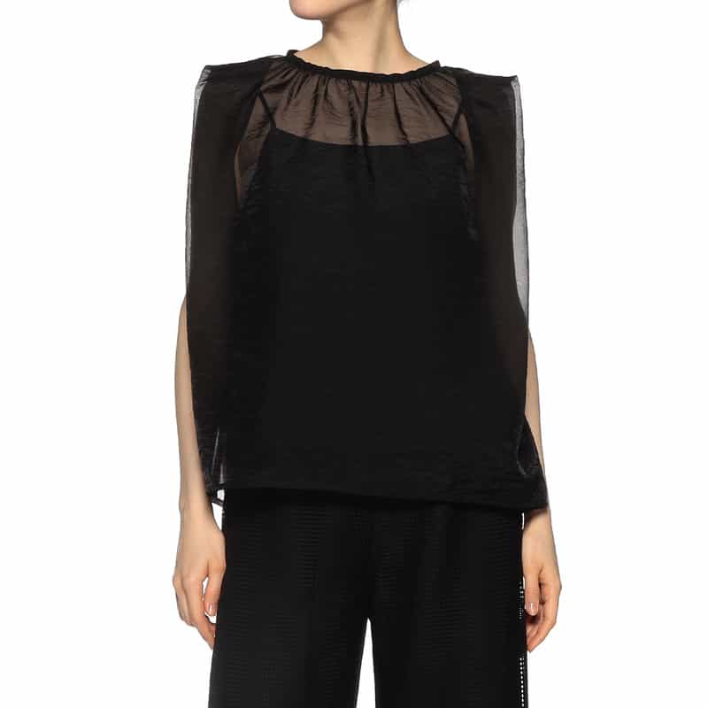 BARNEYS NEW YORK シアー素材 バッグリボンブラウス (インナーキャミソール付) BLACK