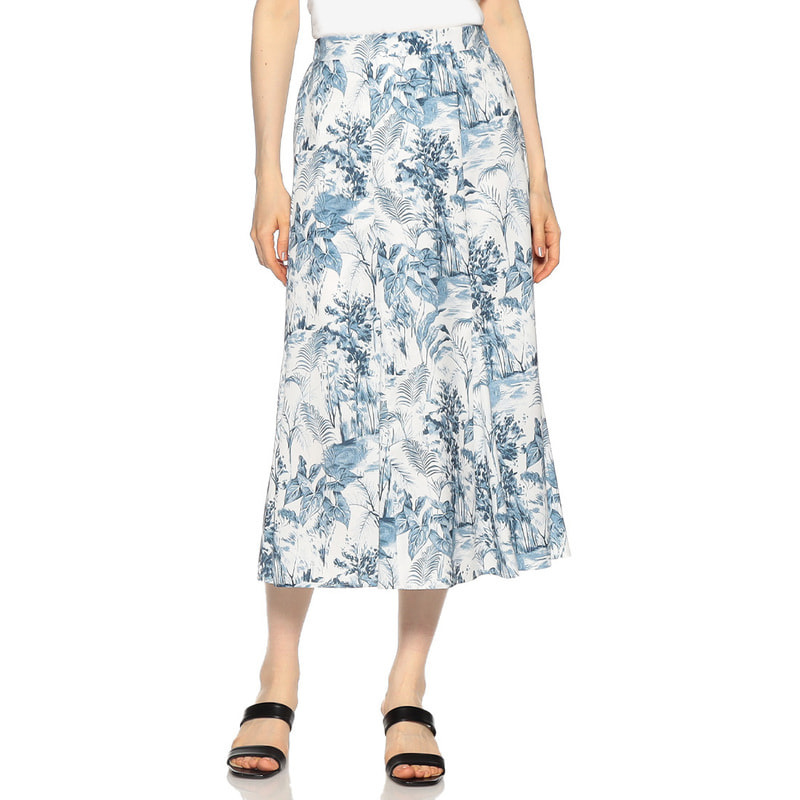 BARNEYS NEW YORK セットアップ プリントフレアスカート WHITE