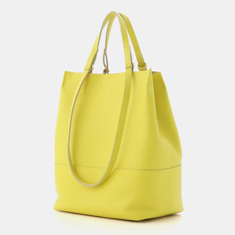 BARNEYS NEW YORK 2WAYハンドル 縦型レザートートバッグ YELLOW