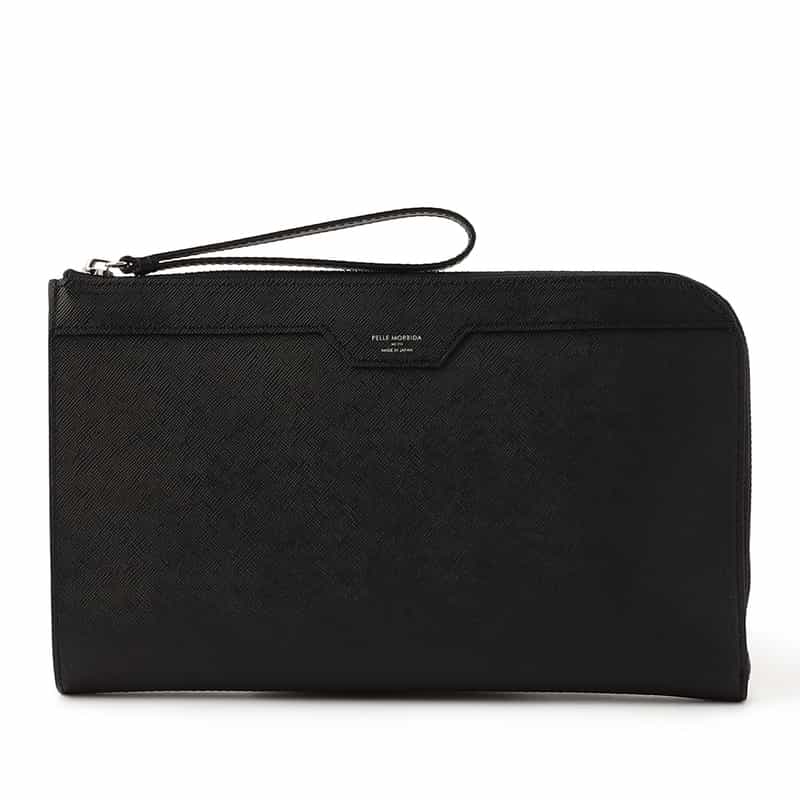 PELLE MORBIDA PELLE MORBIDA＜ペッレ モルビダ＞L字ジップクラッチバッグ “CA011" BLACK
