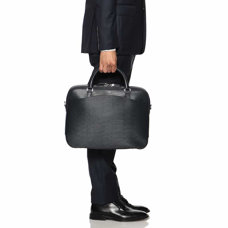 PELLE MORBIDA PELLE MORBIDA<ペッレ モルビダ>型押しレザーダブルブリーフケース NAVY