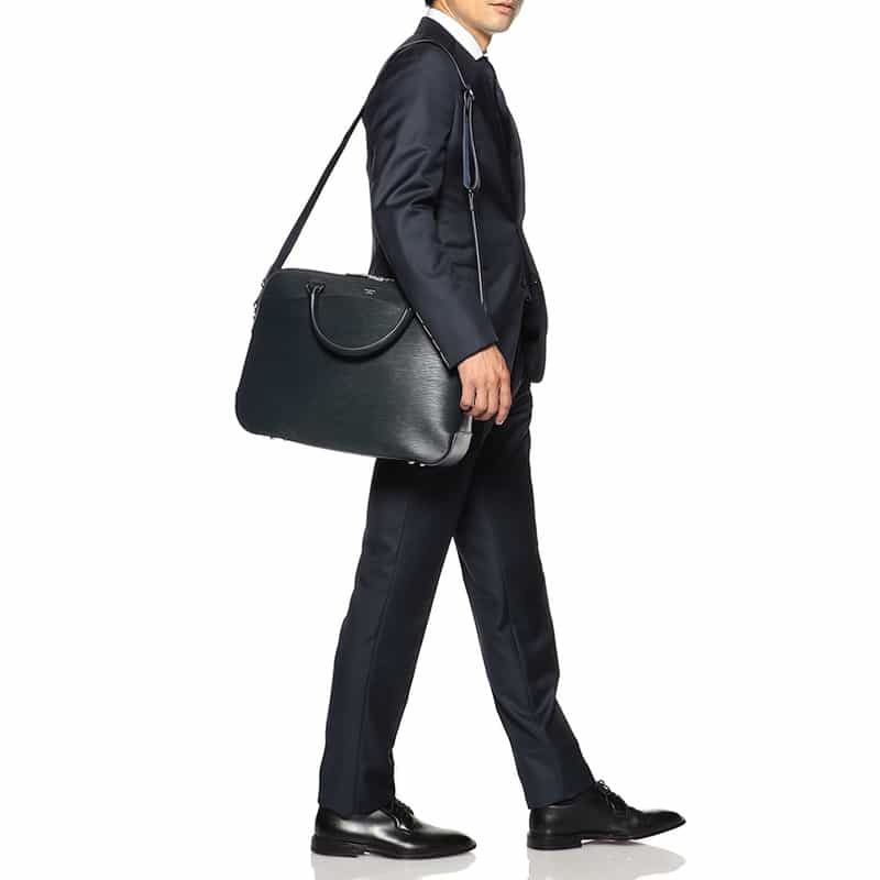 PELLE MORBIDA PELLE MORBIDA<ペッレ モルビダ>型押しレザーダブルブリーフケース NAVY