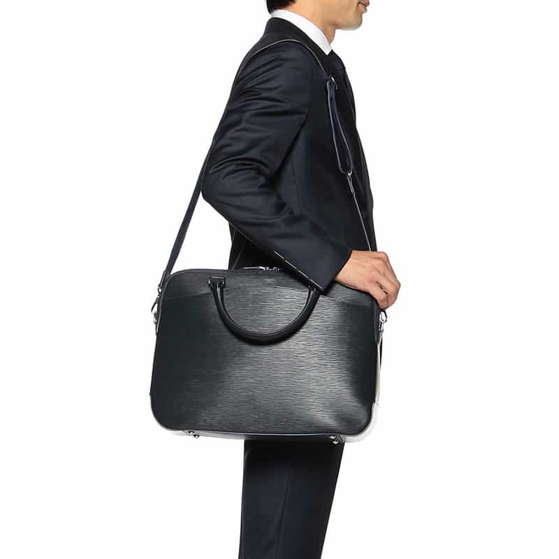 PELLE MORBIDA PELLE MORBIDA<ペッレ モルビダ>型押しレザーダブルブリーフケース NAVY