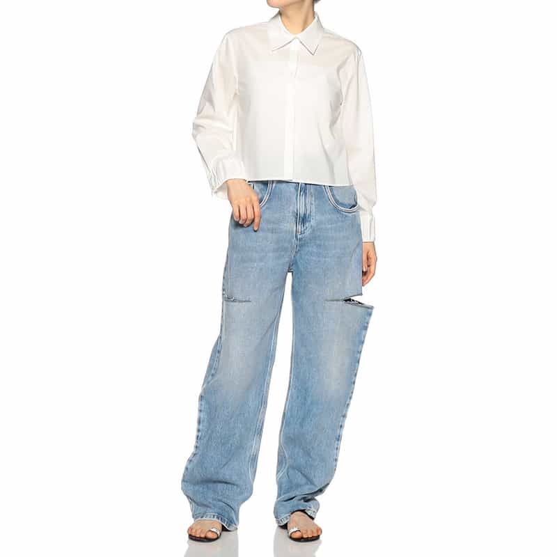 BARNEYS NEW YORK ウォッシャブル ショート丈レギュラーシャツ WHITE