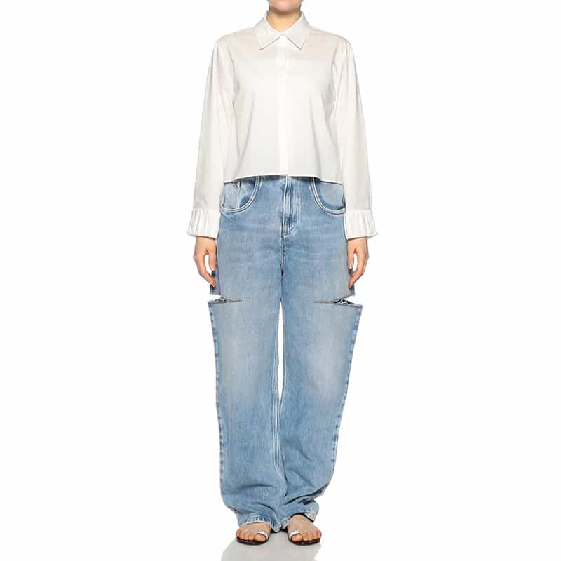 BARNEYS NEW YORK ウォッシャブル ショート丈レギュラーシャツ WHITE