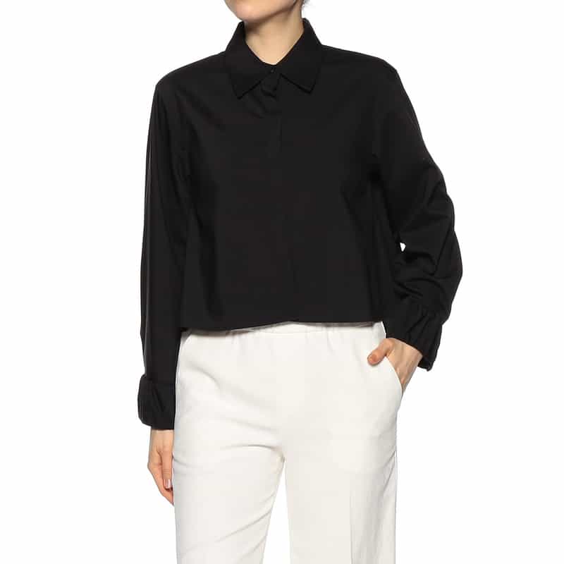 BARNEYS NEW YORK ウォッシャブル ショート丈レギュラーシャツ BLACK