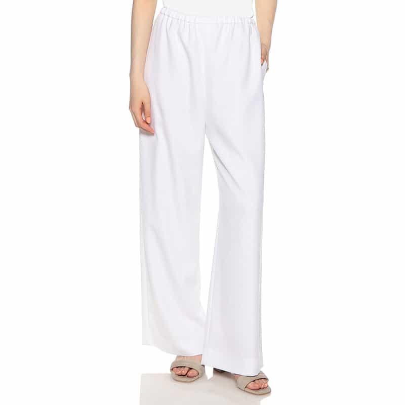 BARNEYS NEW YORK ウォッシャブル リネンライクドローストリング付きワイドパンツ WHITE