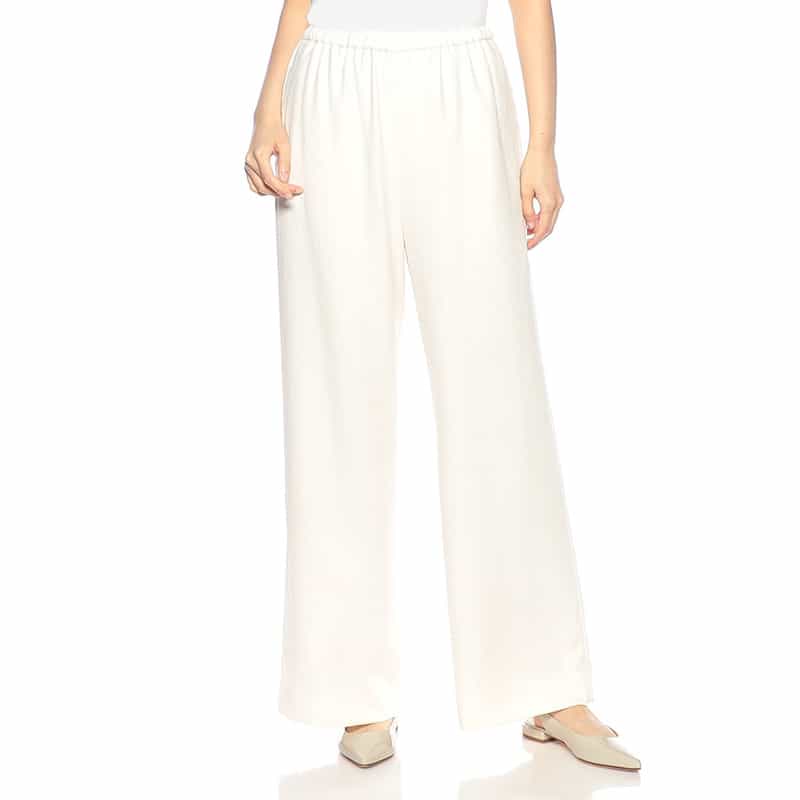 BARNEYS NEW YORK ウォッシャブル リネンライクドローストリング付きワイドパンツ IVORY