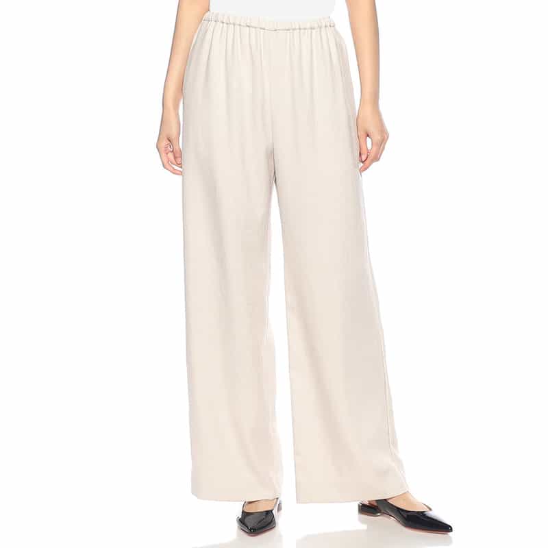 BARNEYS NEW YORK ウォッシャブル リネンライクドローストリング付きワイドパンツ LT BEIGE