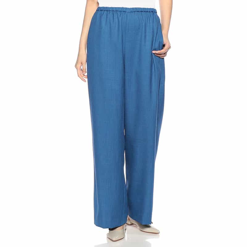 BARNEYS NEW YORK ウォッシャブル リネンライクドローストリング付きワイドパンツ BLUE