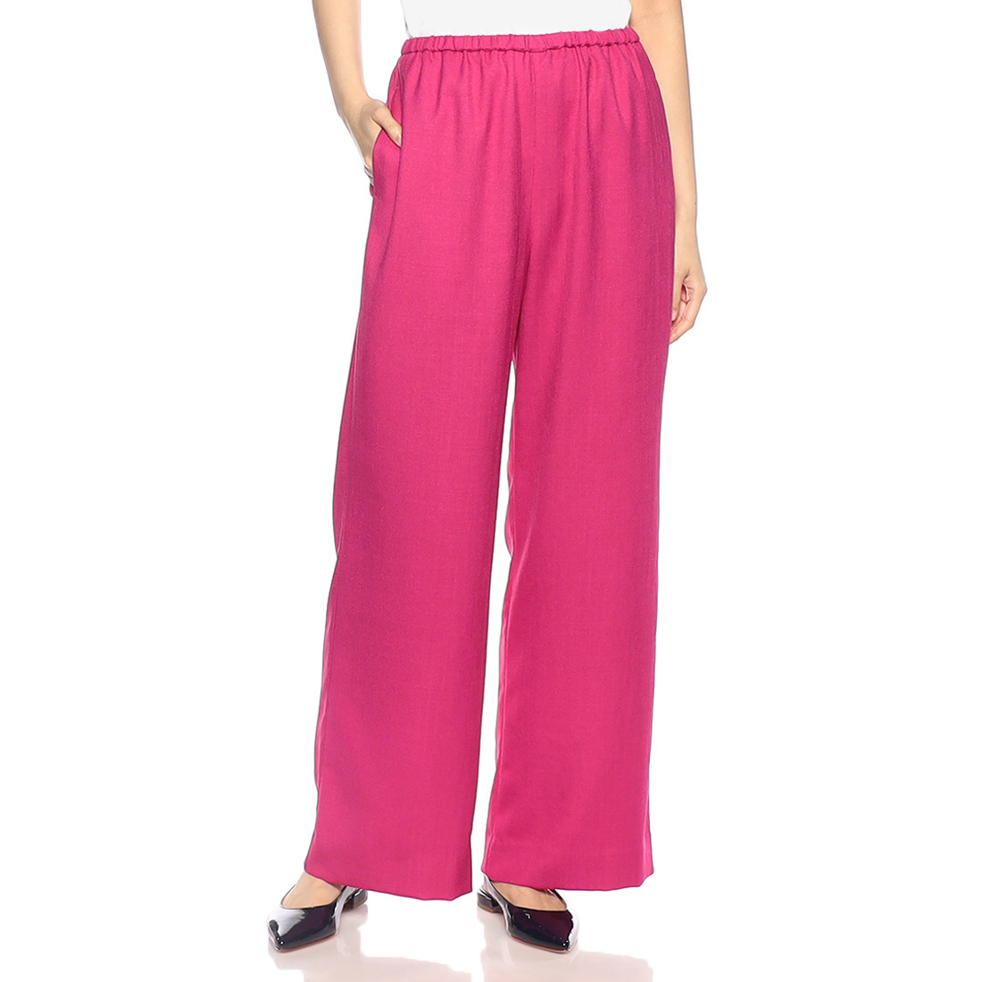 ウォッシャブル リネンライクドローストリング付きワイドパンツ