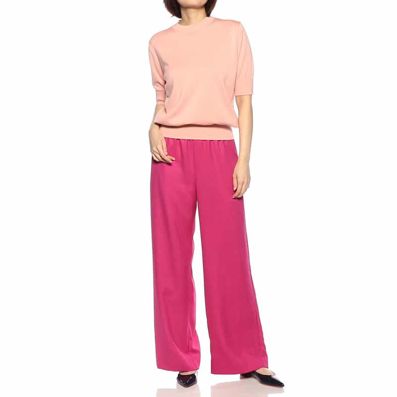 BARNEYS NEW YORK ウォッシャブル リネンライクドローストリング付きワイドパンツ PINK
