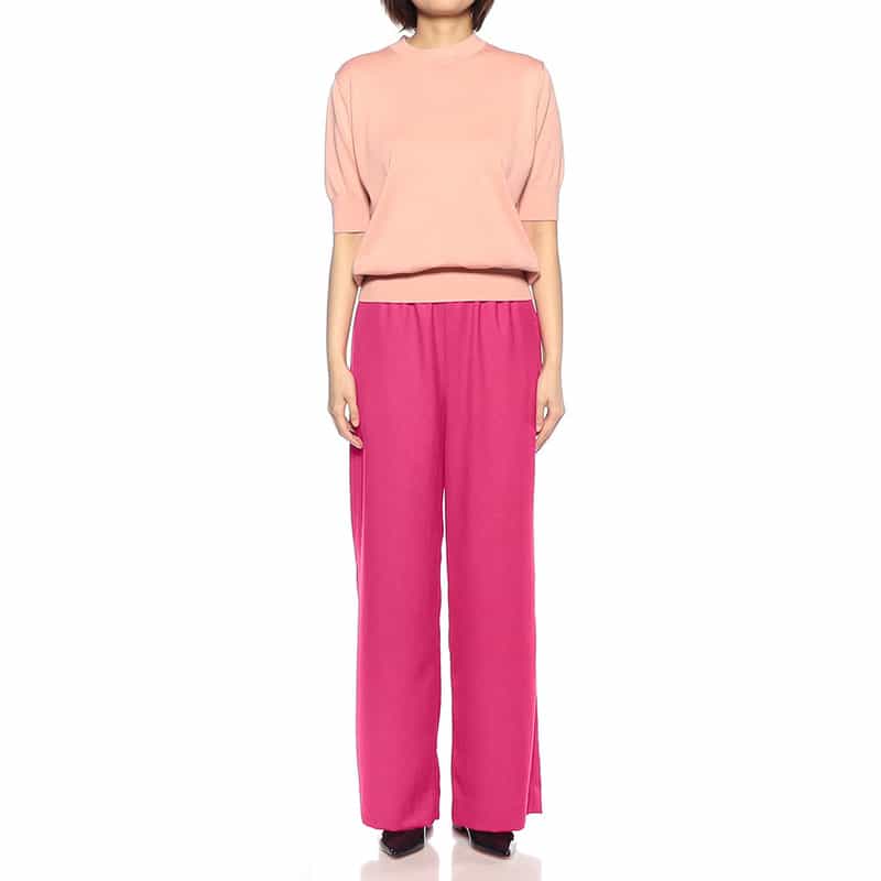 BARNEYS NEW YORK ウォッシャブル リネンライクドローストリング付きワイドパンツ PINK
