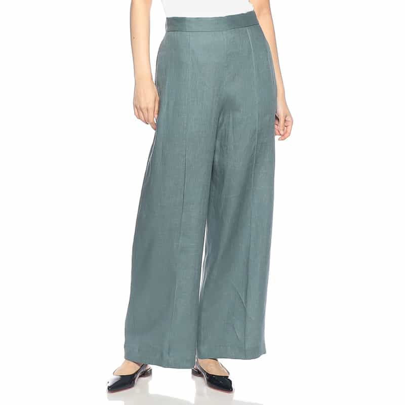 BARNEYS NEW YORK ウォッシャブル リネン素材ワイドパンツ BLUE GREEN