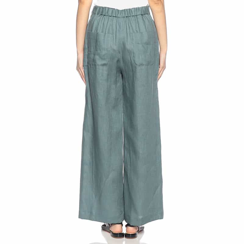 BARNEYS NEW YORK ウォッシャブル リネン素材ワイドパンツ BLUE GREEN