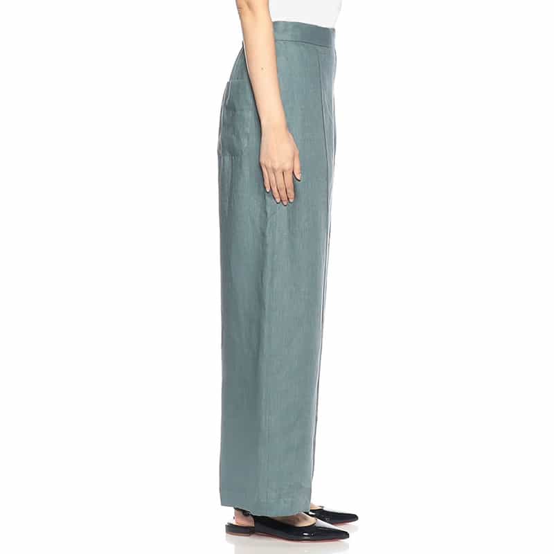 BARNEYS NEW YORK ウォッシャブル リネン素材ワイドパンツ BLUE GREEN