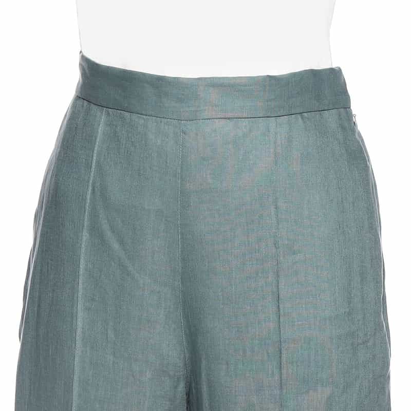 BARNEYS NEW YORK ウォッシャブル リネン素材ワイドパンツ BLUE GREEN