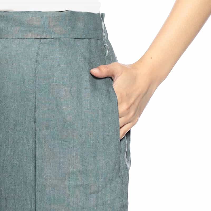 BARNEYS NEW YORK ウォッシャブル リネン素材ワイドパンツ BLUE GREEN