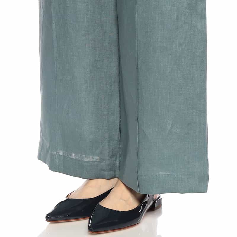 BARNEYS NEW YORK ウォッシャブル リネン素材ワイドパンツ BLUE GREEN