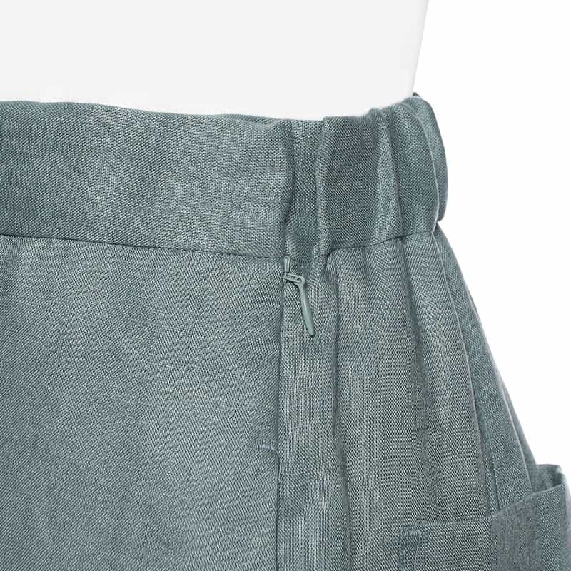 BARNEYS NEW YORK ウォッシャブル リネン素材ワイドパンツ BLUE GREEN