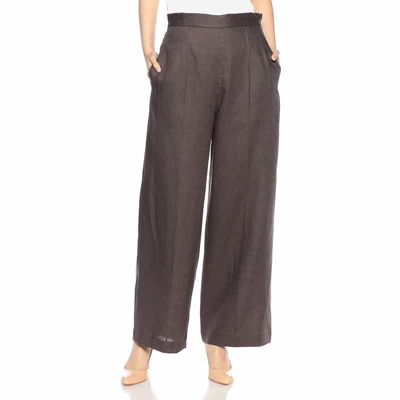 BARNEYS NEW YORK ウォッシャブル リネン素材ワイドパンツ DARK BROWN