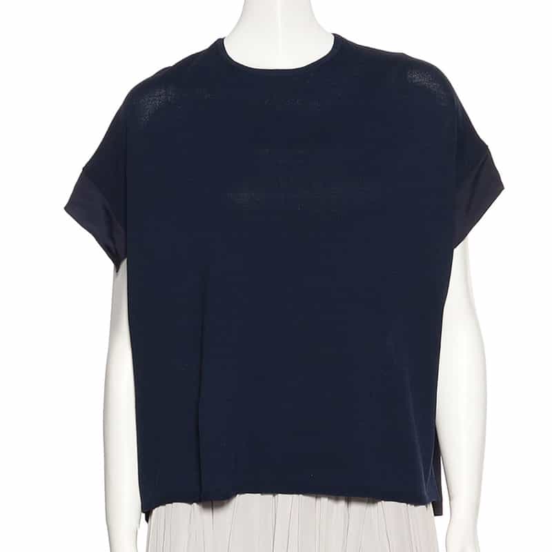 BARNEYS NEW YORK ウォッシャブル コンビネーションオーバーニットプルオーバー NAVY