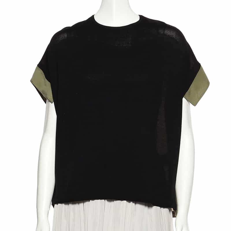 BARNEYS NEW YORK ウォッシャブル コンビネーションオーバーニットプルオーバー BLACK