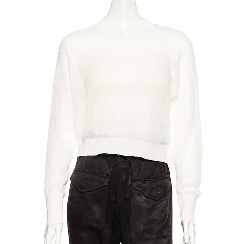 BARNEYS NEW YORK ウォッシャブル クロップドシアーニットプルオーバー WHITE