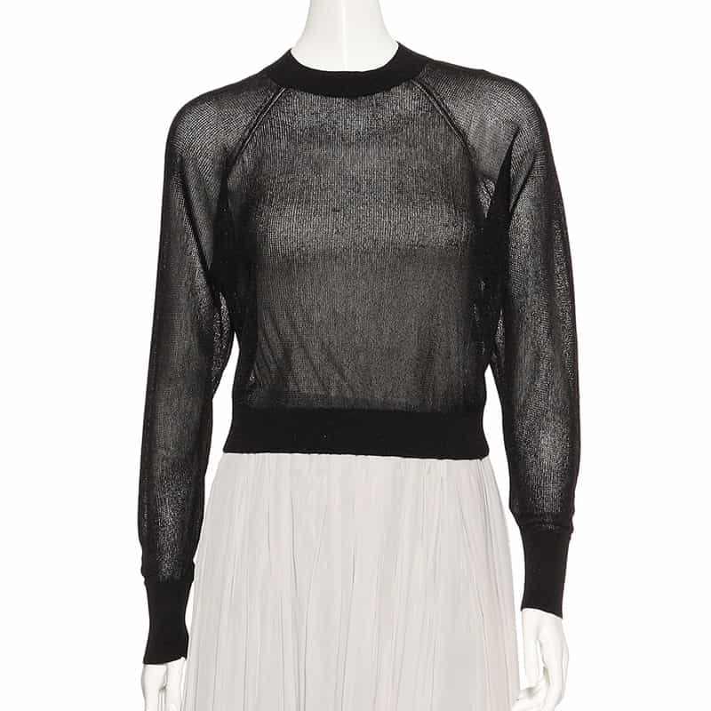 BARNEYS NEW YORK ウォッシャブル クロップドシアーニットプルオーバー BLACK