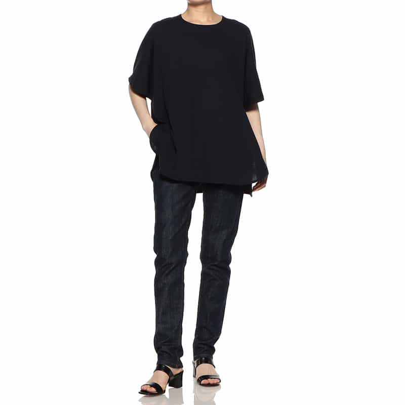 BARNEYS NEW YORK ウォッシャブル バックギャザーデザイン オーバーTシャツ NAVY