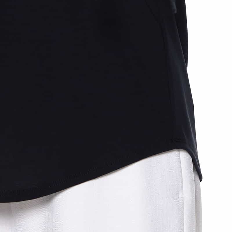 BARNEYS NEW YORK ウォッシャブル  異素材コンビネーション リボン付きボリュームスリーブカットソー NAVY