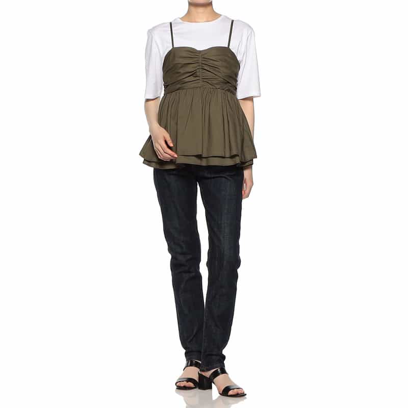 BARNEYS NEW YORK ウォッシャブル ギャザーキャミソール KHAKI