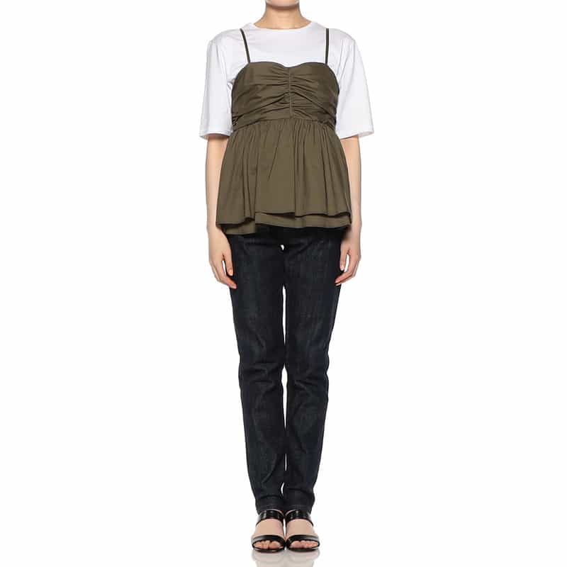 BARNEYS NEW YORK ウォッシャブル ギャザーキャミソール KHAKI