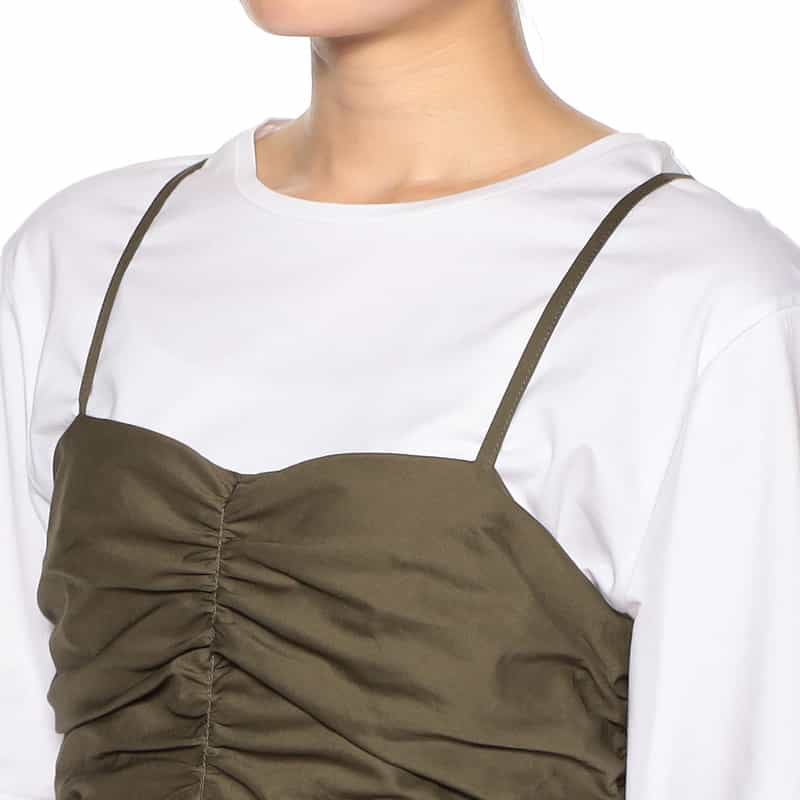 BARNEYS NEW YORK ウォッシャブル ギャザーキャミソール KHAKI