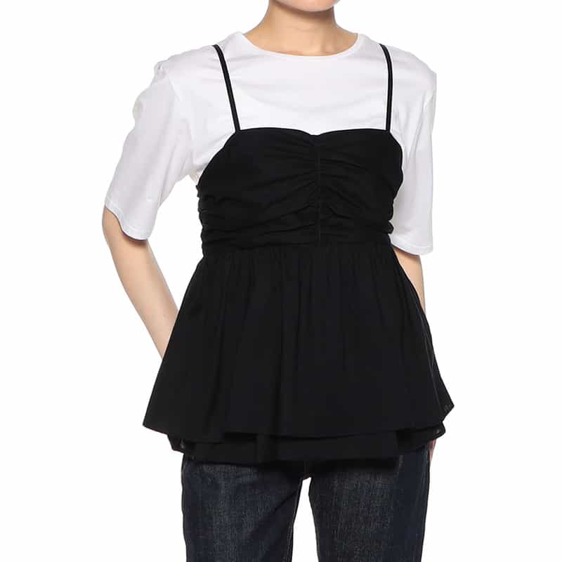 BARNEYS NEW YORK ウォッシャブル ギャザーキャミソール BLACK