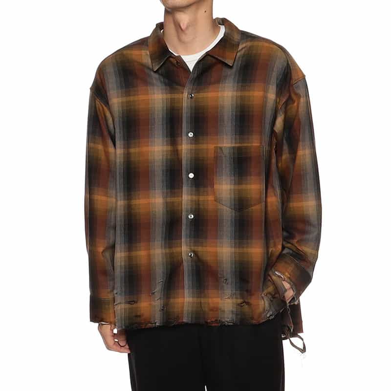 ANCELLM クラッシュ加工チェック柄シャツ MULTI COLOR