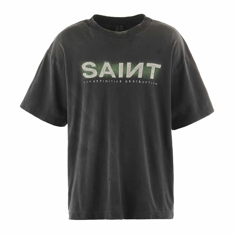 SAINT MXXXXXX ヴィンテージ加工プリントTシャツ BLACK