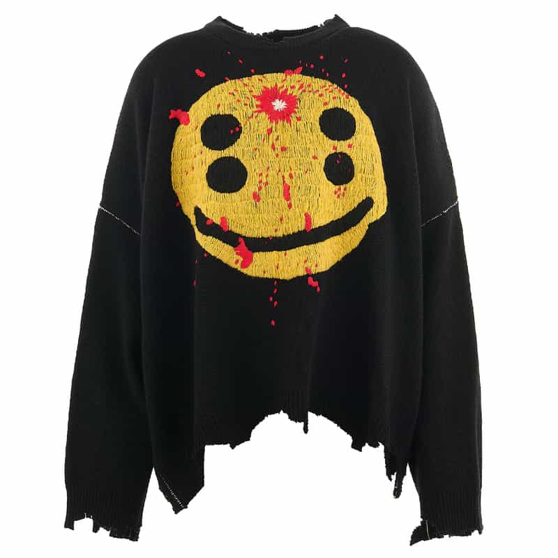 SAINT MXXXXXX SAINT MXXXXXX＜セント マイケル＞ヴィンテージ加工クルーネックニットプルオーバー BLACK