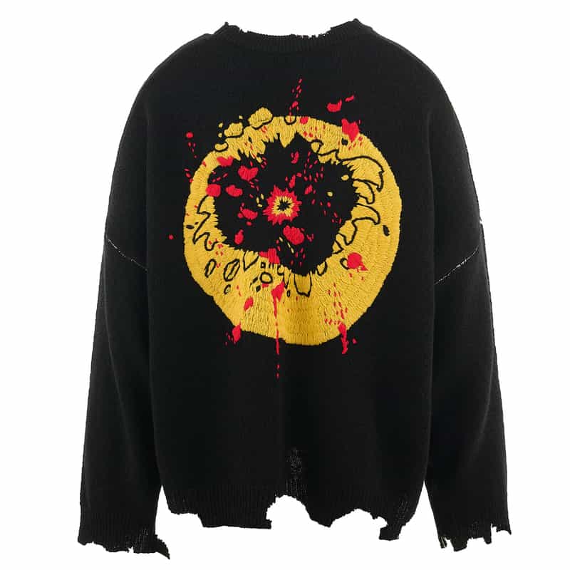 SAINT MXXXXXX SAINT MXXXXXX＜セント マイケル＞ヴィンテージ加工クルーネックニットプルオーバー BLACK