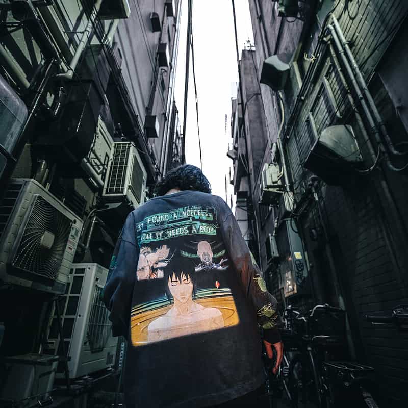 SAINT MXXXXXX SAINT MXXXXXX<セント マイケル>ヴィンテージ加工プリントロングスリーブTシャツ BLACK