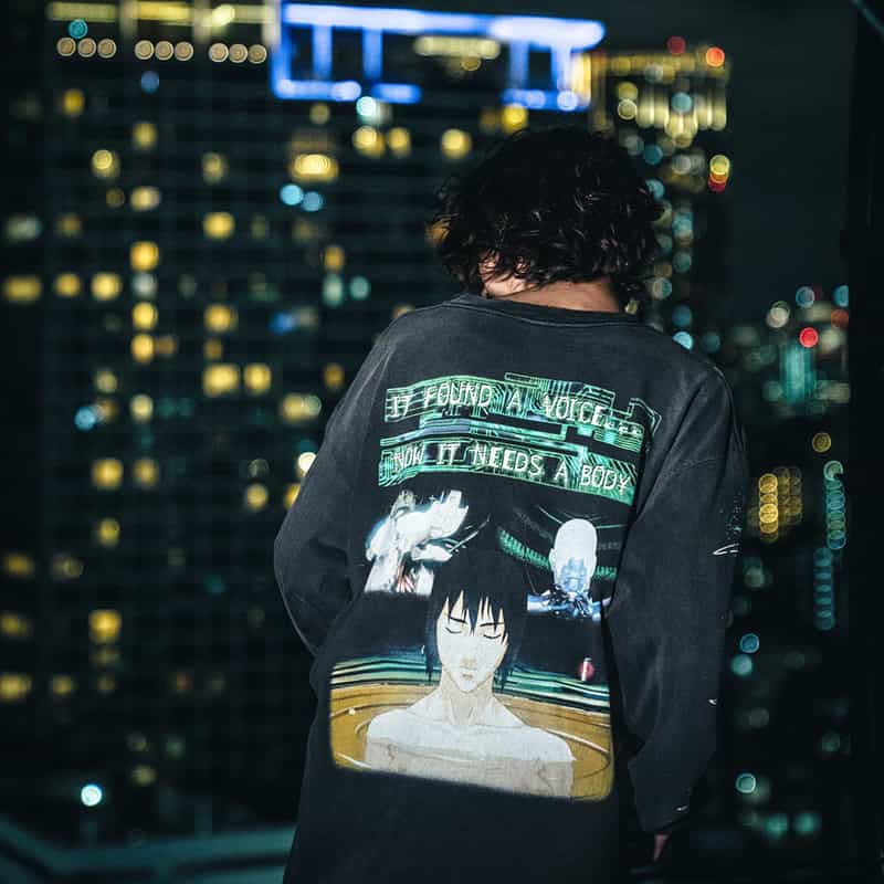 SAINT MXXXXXX SAINT MXXXXXX<セント マイケル>ヴィンテージ加工プリントロングスリーブTシャツ BLACK