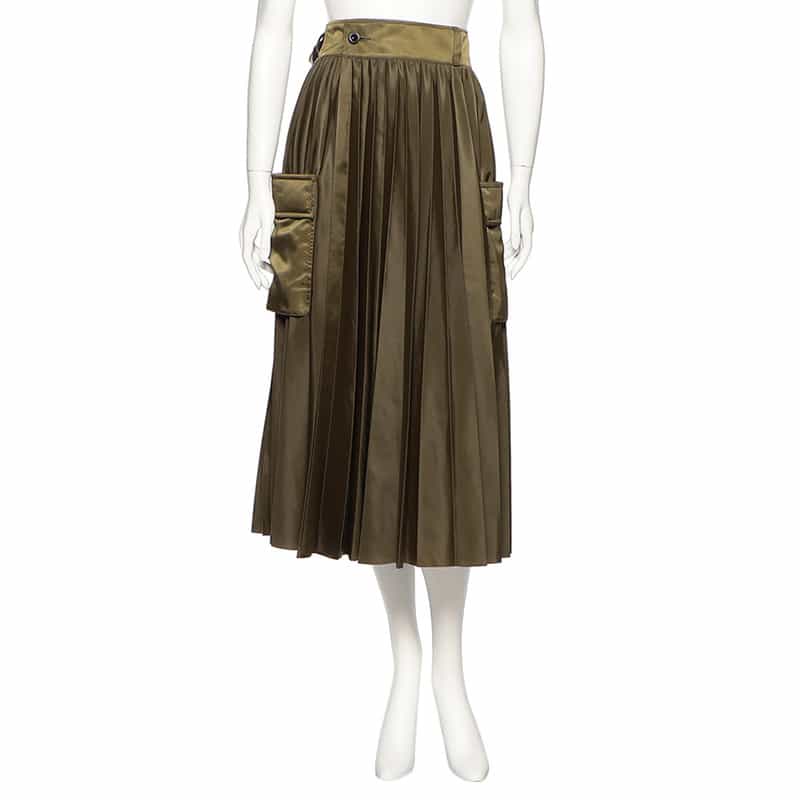 SACAI SACAI＜サカイ＞ナイロンツイル プリーツロングスカート BROWN