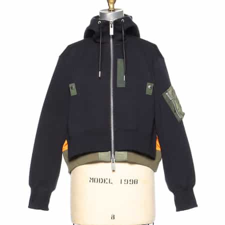 sacai サカイ コンビネーション ジップアップスエットフーディ NAVY