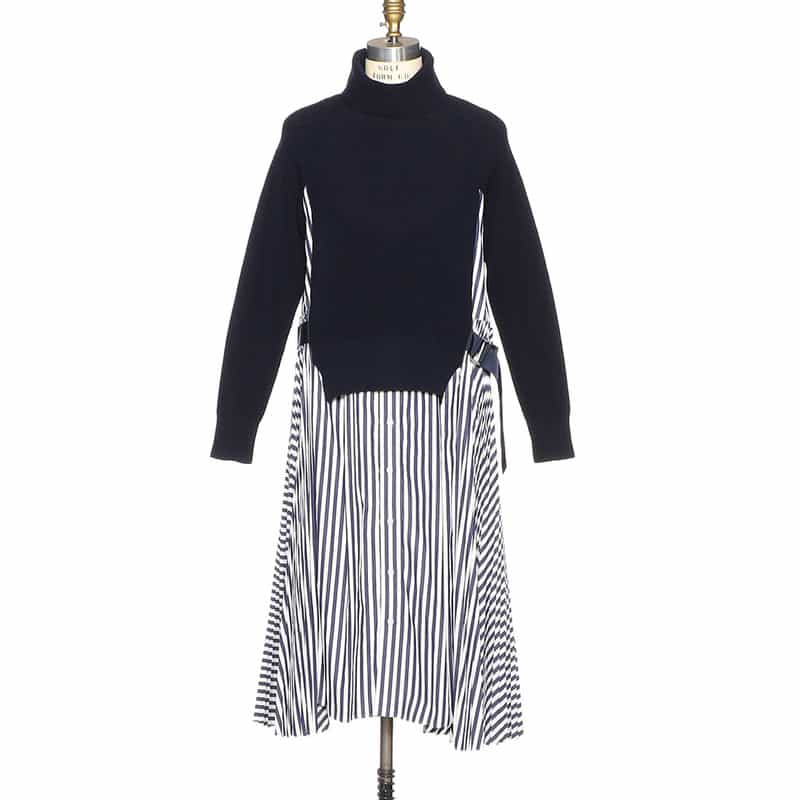 SACAI SACAI＜サカイ＞コンビネーション ロングスリーブドレス NAVY