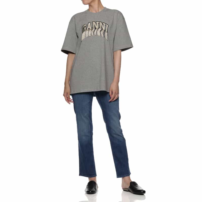 GANNI エンブロイダリーロゴ フリンジTシャツ GRAY