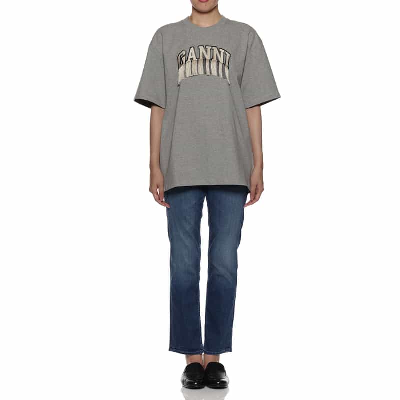 GANNI エンブロイダリーロゴ フリンジTシャツ GRAY
