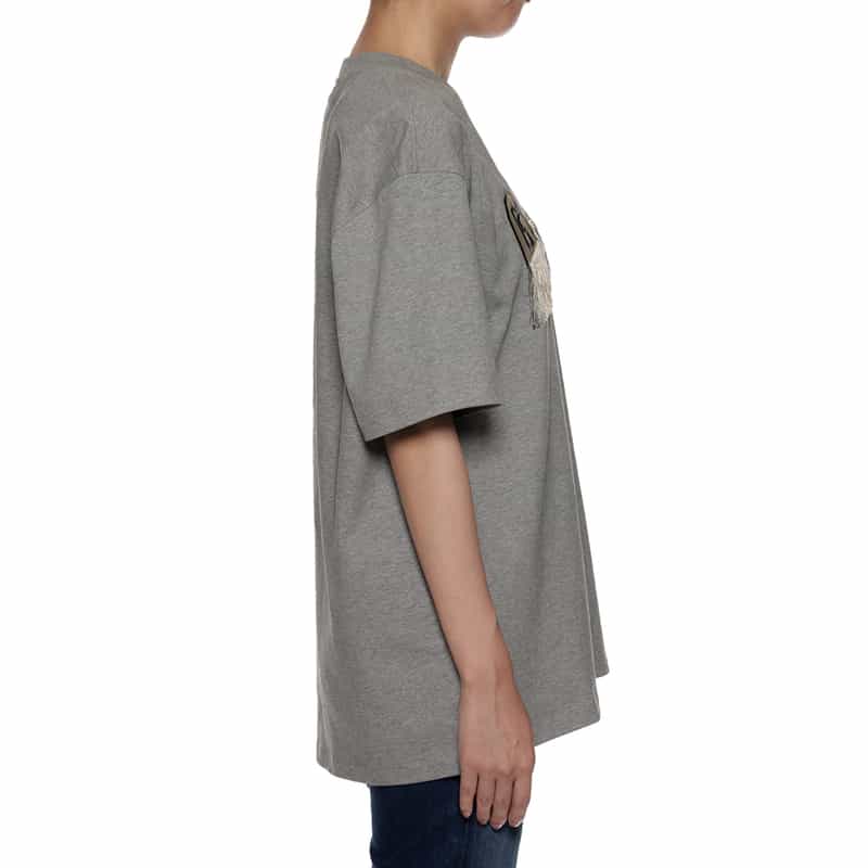 GANNI エンブロイダリーロゴ フリンジTシャツ GRAY