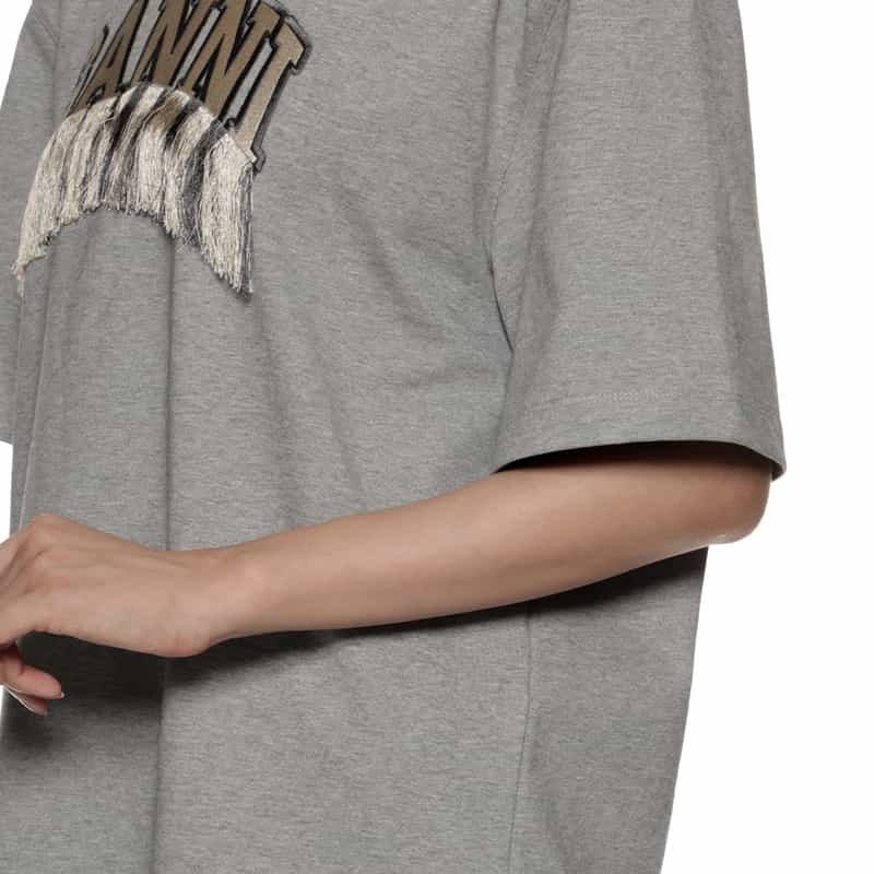 GANNI エンブロイダリーロゴ フリンジTシャツ GRAY