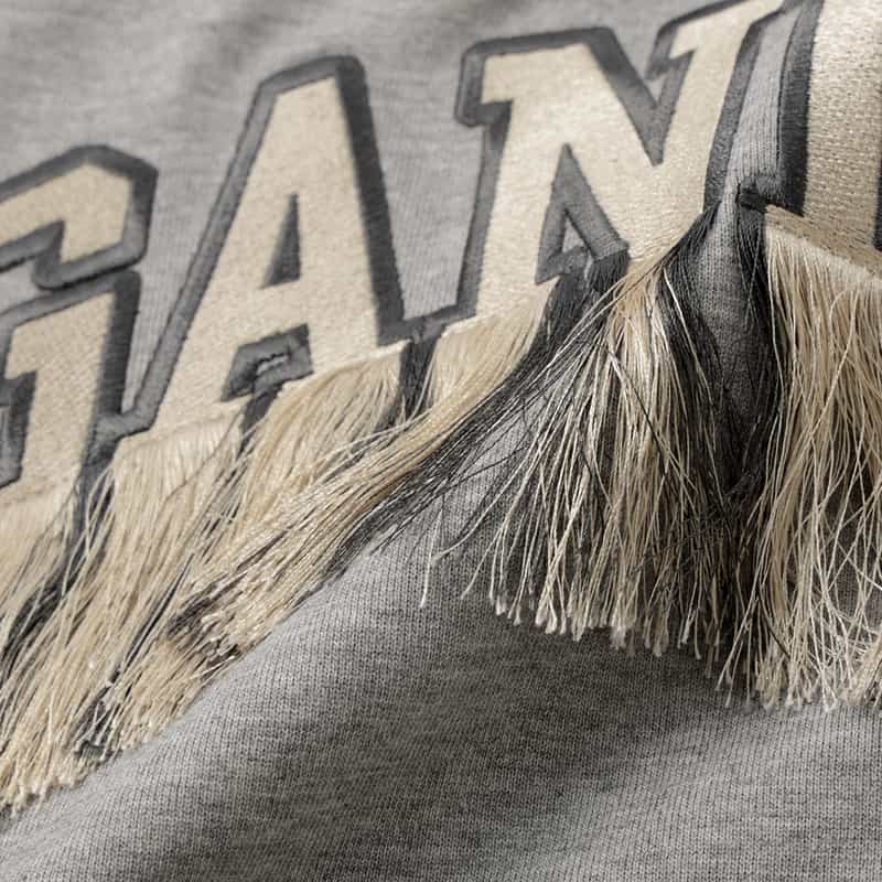 GANNI エンブロイダリーロゴ フリンジTシャツ GRAY