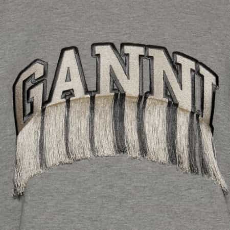 *GANNI* ロゴ刺繍フリンジTシャツ トップ エンブロイダリーロゴ フリンジTシャツ（2224056）｜GANNI